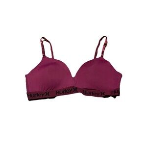 Hurley Women’s Sports Bra 38C – Magenta Logo Band Bralette Athletic Swim Top